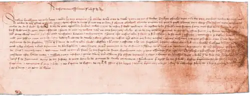 Scan of a 1411 petition from the citizens of Lincoln to the King