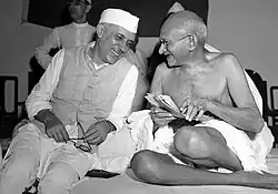 From the late 19th century, and especially after 1920, under the leadership of Mahatma Gandhi (right), the Congress became the principal leader of the Indian independence movement. Gandhi is shown here with Jawaharlal Nehru, later the first prime minister of India.