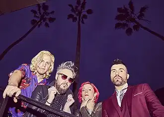 Neon Trees in 2020. From left to right: Chris Allen, Branden Campbell, Elaine Bradley, and Tyler Glenn