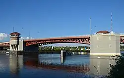 A concrete and steel bridge crossing over a body of water