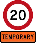 Temporary 20&nbsp;km/h speed limit