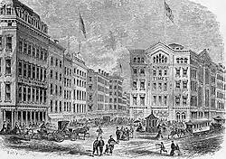 Newspaper Row, New York City; the Sun on the left