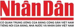 Logo of Nhân Dân, with the motto "The central organ of the Communist Party of Vietnam and the voice of the Party, State and People of Vietnam", separated by the red bar