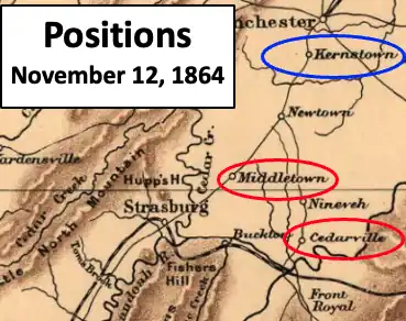 map showing Union and Confederate positions