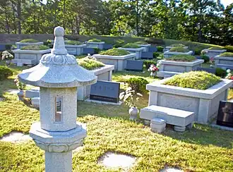 The cemetery on a hilltop overlooking the No Gun Ri Memorial Peace Park holds remains of some of the massacre's victims.