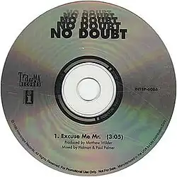 A blank compact disc displaying the song's title and respective artist.