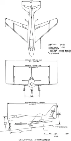 3-view line drawing of the North American FJ-4B Fury