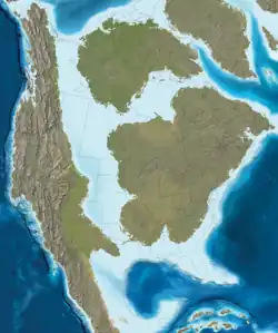 Map of North America with a large seaway across it