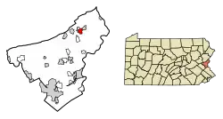 Location of Bangor in Northampton County, Pennsylvania (left) and of Northampton County in Pennsylvania (right)