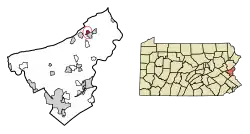 Location of Roseto in Northampton County, Pennsylvania (left) and of Northampton County in Pennsylvania (right)