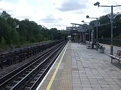 Looking eastward along the island platform in July 2009