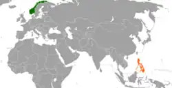 Map indicating locations of Norway and Philippines