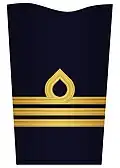 Sleeve insignia on innerkavaj m/48 ("inner jacket m/48") for a lieutenant colonel. (2003–present)
