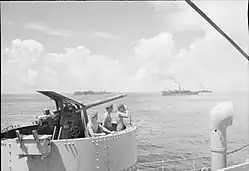 Ships of the occupation convoy en route to Singapore, August 1945
