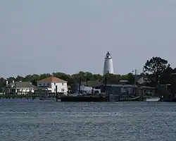 Ocracoke Lighthouse and Silver Lake from Ocracoke National Park Museum