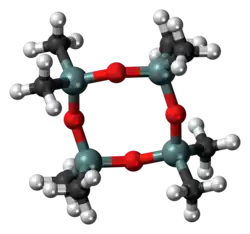 Ball-and-stick model of the octamethylcyclotetrasiloxane molecule