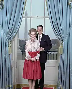 President and Mrs. Reagan in the Blue Room, 1981