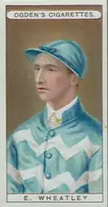 Ogden's cigarette card featuring jockey, Elijah Wheatley, c.1905