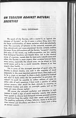 The first page of the essay, in black and white and titled in serifed bubble letter