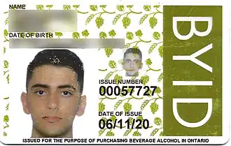 Front face of an Ontario BYID card.