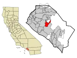 Location of Orange County, California (left), and of Tustin in Orange County (right)