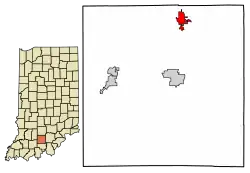 Location of Orleans in Orange County, Indiana.