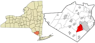 Location in Orange County and the state of New York; map shown does not reflect separation of Palm Tree from Monroe.