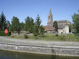 Center of the village, canal, and church