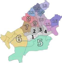Map of Frankfurt's Ortsbezirke, Dornbusch lying in number 9