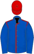 Royal blue, red seams on body, red cap
