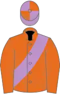 Orange, Mauve sash, Mauve and Orange quartered cap