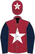 Maroon, white star, dark blue sleeves, maroon cap, white star