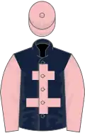 Dark blue, pink cross of lorraine, sleeves and cap