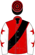 Red, black sash, white sleeves, red stars, black and red hooped cap