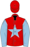 Red, light blue star and sleeves