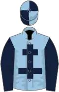 Light blue, dark blue cross of lorraine and sleeves, quartered cap