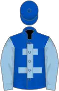 Royal blue, light blue cross of lorraine and sleeves
