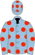 Light blue, scarlet spots