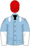 Light blue, white epaulets, halved sleeves, red cap