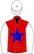 Red, blue star, white sleeves and cap