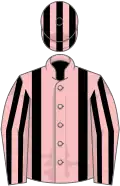 Pink, black braces, striped sleeves and cap