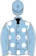 Light blue, white spots, seams on sleeves