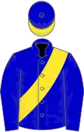 Blue, yellow sash, yellow peak on cap