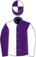 Purple and white (halved), sleeves reversed, quartered cap