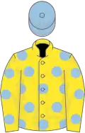 YELLOW, light blue spots, light blue cap