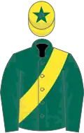 Dark green, yellow sash, yellow cap, dark green star