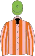 Pink and orange stripes, light green cap