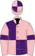Pink and purple (quartered), pink sleeves, purple armlets, quartered cap