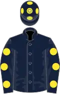 Dark blue, yellow spots on sleeves and cap