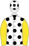 White, black spots, yellow sleeves
